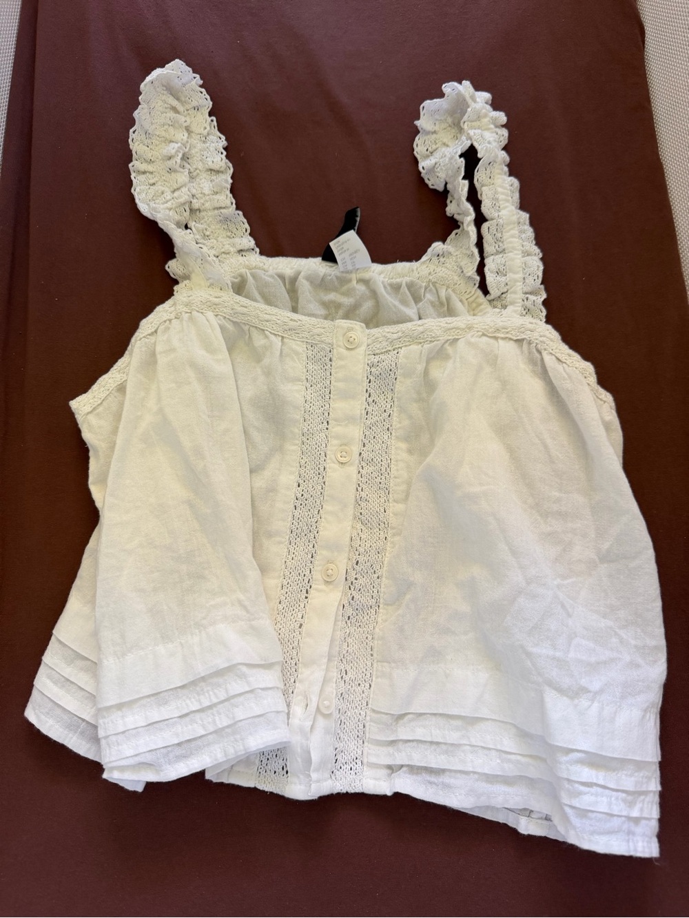 H&M White Lace-Trim flowy crop top